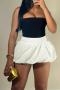 sexy slight stretch solid color high-waist bubble mini skirt new add colors_Black_White