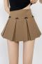 new sexy non-stretch 4-color bow pleated skort(size run small)_Black_White_Dark Gray_Khaki 