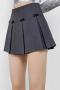 new sexy non-stretch 4-color bow pleated skort(size run small)_Black_White_Dark Gray
