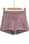 new sexy slight stretch 7-color cross v high-waist shorts(size run small)_Black_White_Gray_Pink_Forest Green_Khaki _Dusty Pink