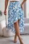 casual slight stretch flower printed ruffled irregular skirt_Magenta_Green_Sky Blue