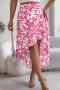 casual slight stretch flower printed ruffled irregular skirt_Magenta
