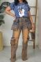casual plus size slight stretch denim pocket high-waist jeans_Sky Blue_Brown