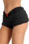 summer lace slight stretch solid color bow sexy shorts_Black
