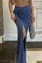 sexy slight stretch 4 colors 3d flower decor slim slit skirt_Black_Red_Blue