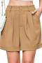 plus size summer solid color non-stretch zip-up simple high-waist casual shorts_Black_Dark Gray_Beige_Khaki