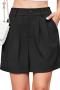 plus size summer solid color non-stretch zip-up simple high-waist casual shorts_Black