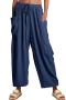 new casual plus-size slight stretch 11-color wide leg long pants_Black_White_Gray_Pink_Yellow_Forest Green_Dark Green_Dark Blue
