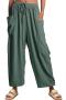 new casual plus-size slight stretch 11-color wide leg long pants_Black_White_Gray_Pink_Yellow_Forest Green