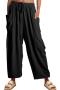 new casual plus-size slight stretch 11-color wide leg long pants_Black
