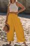 new casual plus-size slight stretch 11-color wide leg long pants_Black_White_Gray_Pink_Yellow