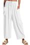 new casual plus-size slight stretch 11-color wide leg long pants_Black_White