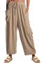 new casual plus-size slight stretch 11-color wide leg long pants_Black_White_Gray_Pink_Yellow_Forest Green_Dark Green_Dark Blue_Beige_Khaki