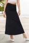 stylish slight stretch plain color high waist ruched midi skirt_Black