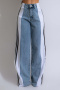 casual plus-size slight stretch patchwork high waist jeans(new added colors)_Black_White