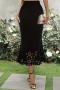 new stylish solid color slight stretch hollow casual fishtailed skirt_Black