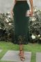 new stylish solid color slight stretch hollow casual fishtailed skirt_Black_Rose Red_Dark Green