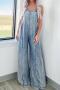 casual non-stretch washed denim raw edges loose overalls_Blue