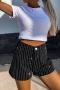 casual plus size non-stretch denim rhinestone decor high-waist shorts_Black