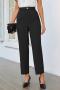 stylish plus size non-stretch 4 colors high waist straight trousers_Black