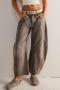 casual plus size non-stretch denim mid-waist loose jeans_Khaki