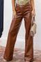 new casual slight stretch solid color pu high-waist wide-leg straight pants_Black_Brown