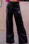 new casual slight stretch solid color pu high-waist wide-leg straight pants_Black