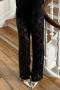 new sexy slight stretch solid color lace hollow perspective long pants_Black