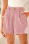 plus size summer solid color slight stretch high-waist zip-up casual shorts_Black_Pink