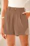 plus size summer solid color slight stretch high-waist zip-up casual shorts_Black_Pink_Beige_Khaki