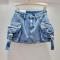 stylish non-stretch 6 colors denim sexy slim cargo mini skirt(size run small)_White_Gray_Pink_Light Green_Sky Blue