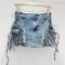 stylish non-stretch denim laced sexy ripped with lined skort(size run small)_Gray_Dark Gray_Blue