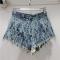 summer stylish feather tassel rhinestone non-stretch denim shorts size run small_Black_Sky Blue_Blue