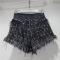 summer stylish feather tassel rhinestone non-stretch denim shorts size run small_Black