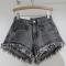 stylish non-stretch pure color zip-up all-match denim hot shorts size run small_Black_White_Dark Gray