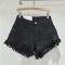 stylish non-stretch pure color zip-up all-match denim hot shorts size run small_Black