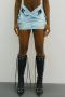 sexy slight stretch denim cross release buckle all-match cargo mini skirt_Sky Blue