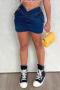 sexy slight stretch denim cross release buckle all-match cargo mini skirt_Sky Blue_Dark Blue