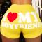 sexy plus size slight stretch letter heart fixed printing high-waist shorts_Pink_Yellow
