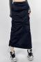 new casual non-stretch patchwork asymmetrical shirred back slit midi skirt(size run small)_Black_Dark Green_Dark Blue
