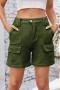casual plus size non-stretch packet cargo solid color denim shorts_Black_Dark Green