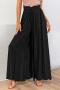 stylish non-stretch solid color high waist with pocket wide leg pants_Black