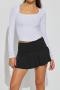 sexy slight stretch solid color low waist with lined mini skirt (only skirt)_Black