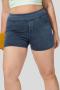 plus size stylish stretch pocket high waist fitting denim sports shorts_Dark Gray_Dark Blue