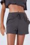 pure color drawstring pocket slight stretch casual sports shorts size run small_Black_Dark Gray