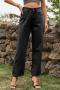 casual plus size non-stretch simple solid color pocket straight slit jeans_Black