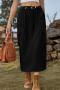 casual plus size non-stretch solid drawstring cargo slim slit denim midi skirt_Black