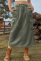 casual plus size non-stretch solid drawstring cargo slim slit denim midi skirt_Black_Dark Green