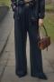 new casual non-stretch applique lace-up high-waist pleated wide-leg pants_Black