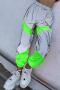 new casual plus-size non-stretch patchwork high-waist reflective pants_Pink_Orange_Light Green